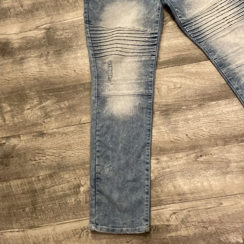 Southpole Skinny Jeans Men's Size 38x32 Y2K Distressed Ribbed Light Wash Hip Hop